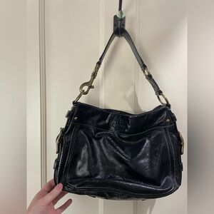 VINTAGE Coach Shiny Black Leather Shoulder Bag